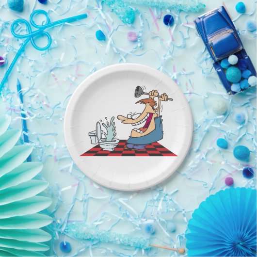 トイレおもしろいのブロックを取り外す配管工 ペーパープレート (パーティー)