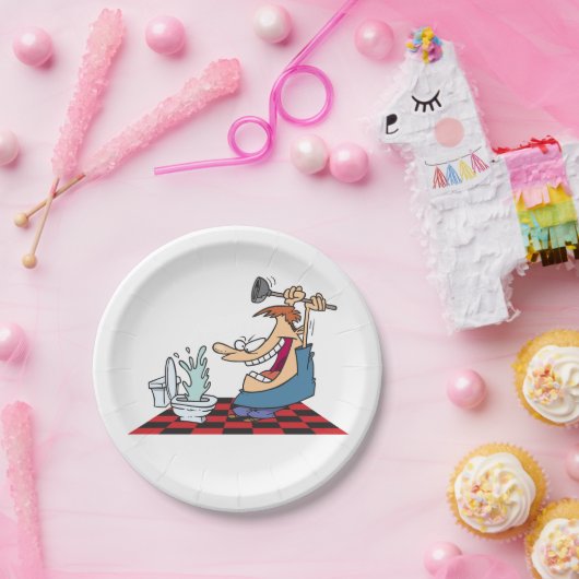 トイレおもしろいのブロックを取り外す配管工 ペーパープレート (パーティー)