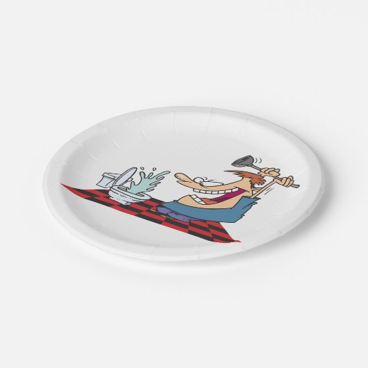 トイレおもしろいのブロックを取り外す配管工 ペーパープレート (アングル)