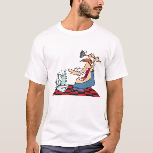 トイレおもしろいのブロックを取り外す配管工 Tシャツ (正面)