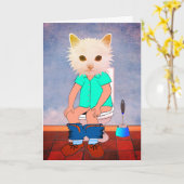 トイレおもしろいの考える猫 カード (黄色い花)