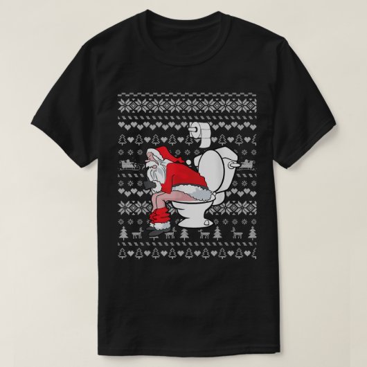 トイレおもしろいサンタ醜いクリスマスセーターおもしろいギ Tシャツ (デザイン正面)