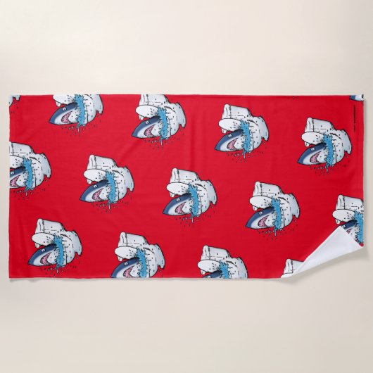 トイレおもしろいシャーク漫画イラストレーション ビーチタオル (正面)