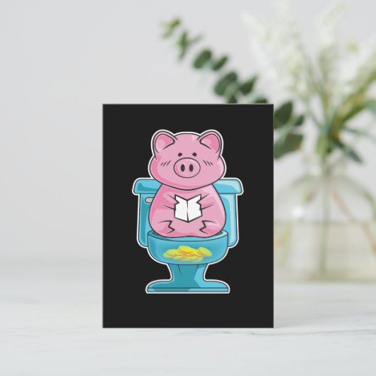 トイレおもしろいピギーバンクの可愛い&豚 ポストカード (スタンド正面)