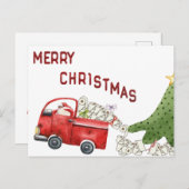 トイレおもしろい紙レッドトラッククリスマス シーズンポストカード (正面/裏面)