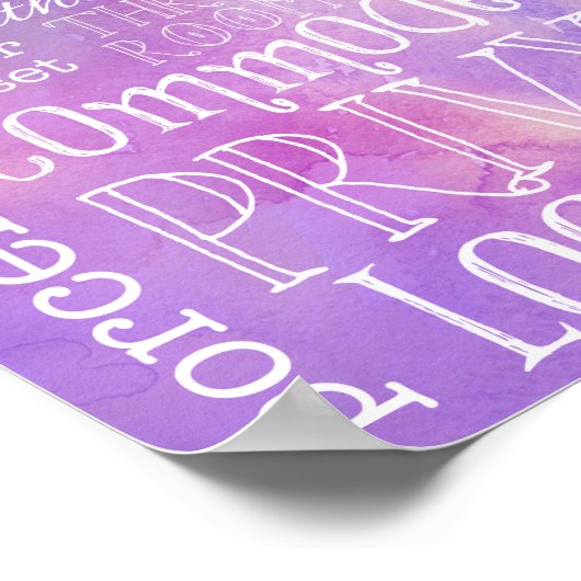 トイレおもしろい紫ピンクの水色バスルームの標識 ポスター (角)