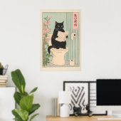 トイレでくつろぐ黒猫のイラスト 楽しいバスルーム ポスター (ホームオフィス)