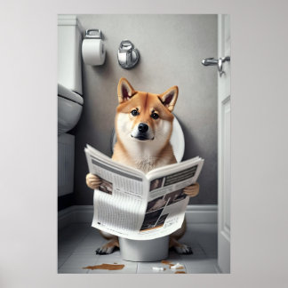 トイレで用を足す柴犬の面白いプリント ポスター