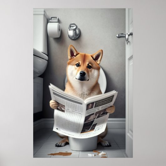 トイレで用を足す柴犬の面白いプリント ポスター (正面)