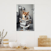 トイレで用を足す柴犬の面白いプリント ポスター (キッチン)