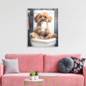 トイレにかわいい犬のチェック電話 キャンバスプリント (インサイチュ (リビング))