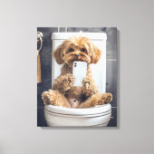 トイレにかわいい犬のチェック電話 キャンバスプリント (正面)