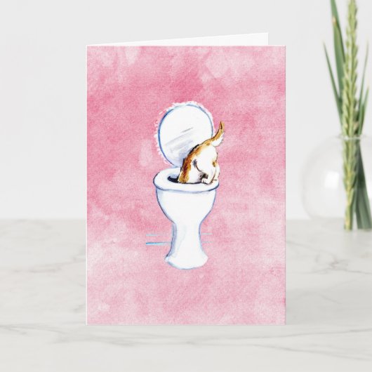 トイレに入考えった猫のおもしろい カード (正面)