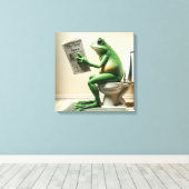 トイレに座っているグリーンカエル キャンバスプリント (インサイチュ (ウッドフロア))