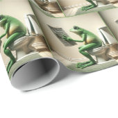 トイレに座っているグリーンカエル ラッピングペーパー (ロールコーナー)