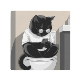 トイレに座る猫 メタルプリント