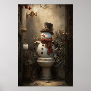 トイレに立つクリスマスの雪だるまプリント 冬のバスルーム ポスター