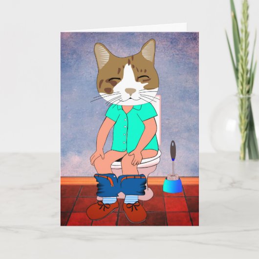 トイレの猫の誕生日グリーティングカード カード (正面)