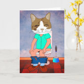 トイレの猫の誕生日グリーティングカード カード (黄色い花)