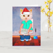 トイレの猫 面白いクリスマスカード カード (黄色い花)