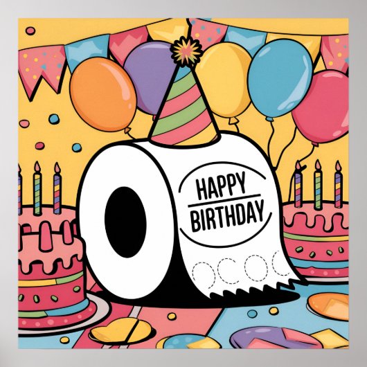 トイレの紙は誕生日帽子の風船を着用 ポスター (正面)