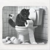 トイレの転が紙が解ける黒猫 マウスパッド (正面)