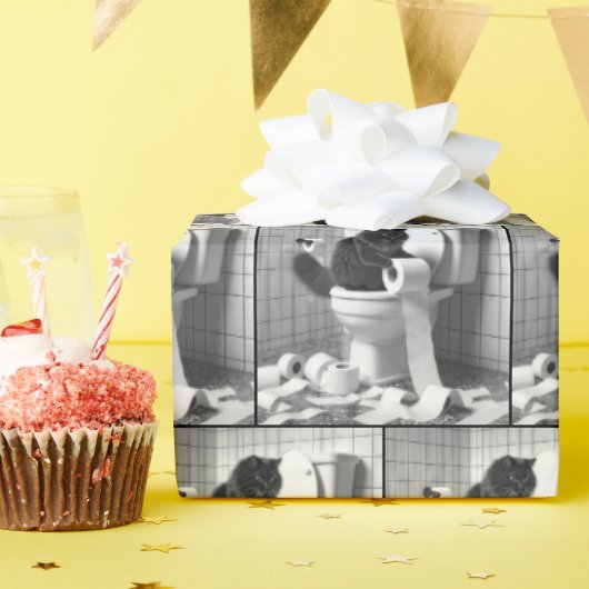 トイレの転が紙が解ける黒猫 ラッピングペーパー (誕生日パーティー)