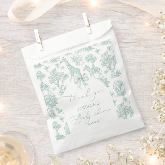 トイレサファリグリーンボウ赤ちゃんシャワーありがとう フェイバーバッグ (クリップ留めされた状態)
