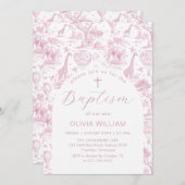 トイレサファリピンクガールバプテスマの招待 招待状 (正面/裏面)