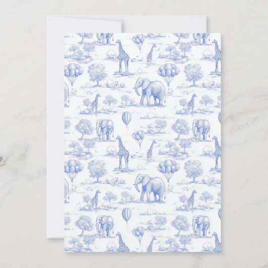 トイレサファリブルーベビーシャワー招待状動物 招待状 (裏面)