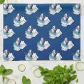 トイレシャークおもしろいブルー キッチンタオル (折り畳み)