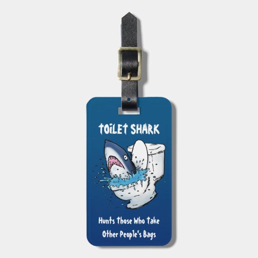 トイレシャークおもしろいブルー ラゲッジタグ (正面縦)