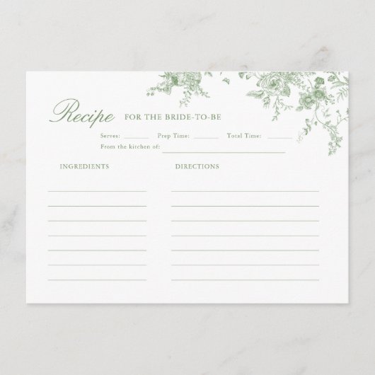 トイレセージグリーンフローラブライダルシャワーレシピ エンクロージャーカード (正面)