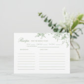 トイレセージグリーンフローラブライダルシャワーレシピ エンクロージャーカード (スタンド正面)