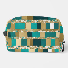 トイレタリーバッグティール（緑がかった色）グリーンおよび金ゴールド幾何学模様 ドップキット