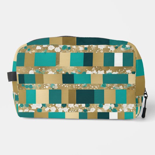 トイレタリーバッグティール（緑がかった色）グリーンおよび金ゴールド幾何学模様 ドップキット (正面)