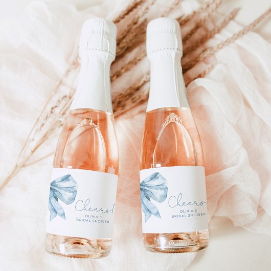 トイレダスティブルーボウミニマルブライダルシャワー スパークリングワインラベル