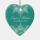 トイレダマスクスワール初めてのクリスマスティール（緑がかった色）グリーン セラミックオーナメント (右)