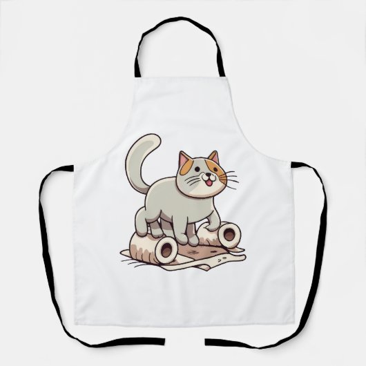 トイレットペーパーで遊ぶ猫 エプロン (正面)