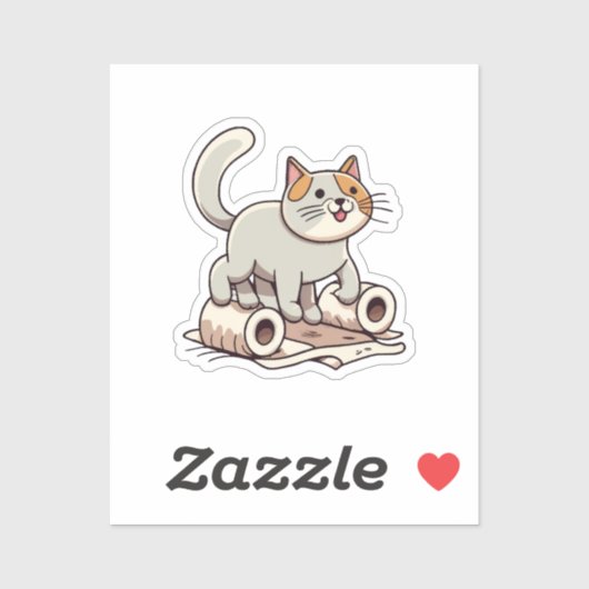 トイレットペーパーで遊ぶ猫 シール (シート)