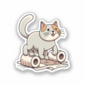 トイレットペーパーで遊ぶ猫 シール (正面)