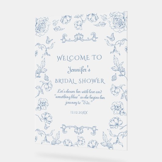 トイレデジュアイオープニングブルーブライダルシャワーへようこそ アクリルサイン (傾斜)