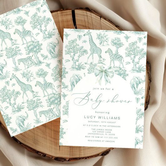 トイレデジュイサファリグリーンベビーシャワー 招待状