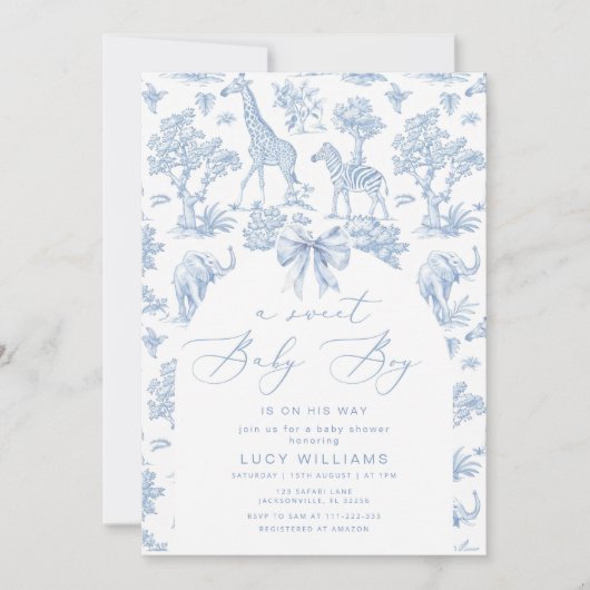 トイレデジュイサファリスイート男の赤ちゃんベビシャワー 招待状 (正面)