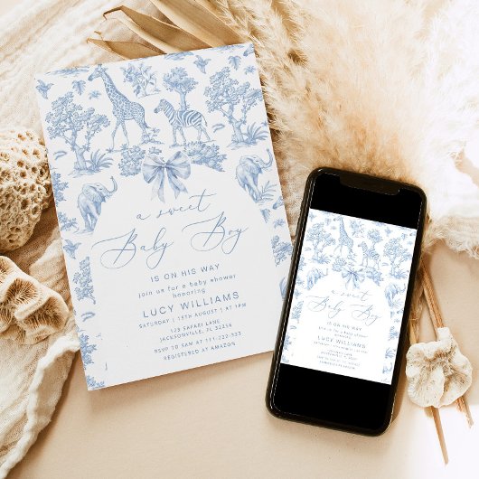 トイレデジュイサファリスイート男の赤ちゃんベビシャワー 招待状