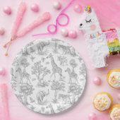 トイレデジュイサファリ動物グレイ赤ちゃんシャワー ペーパープレート (パーティー)