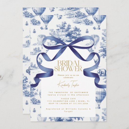 トイレデジュイダスティブルーボウブライダルシャワー 招待状 (正面/裏面)