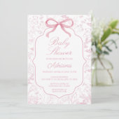 トイレデジュイピンクベビーブシャワー付きボウ招待状 招待状 (スタンド正面)