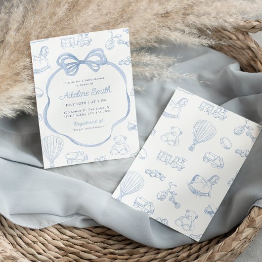 トイレデジュイブルーボウチャイノワジェリーボーイベビーシャワー 招待状