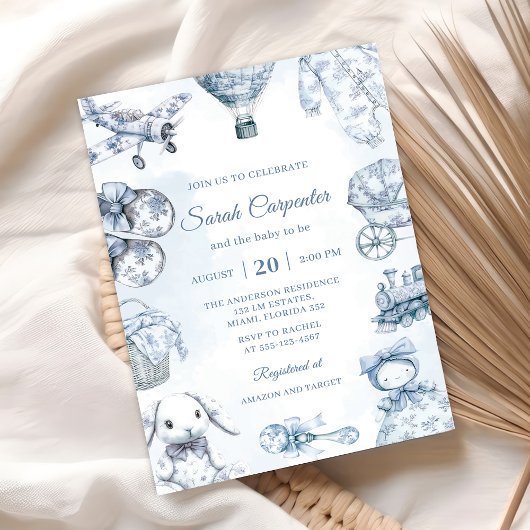 トイレデジュイブルーボーイベビーシャワーパーティー 招待状